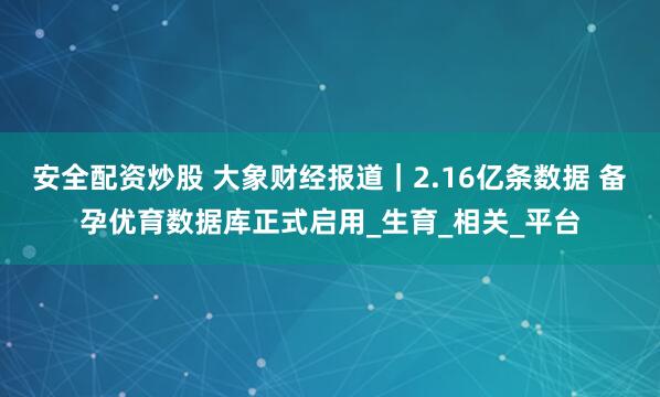安全配资炒股 大象财经报道｜2.16亿条数据 备孕优育数据库正式启用_生育_相关_平台